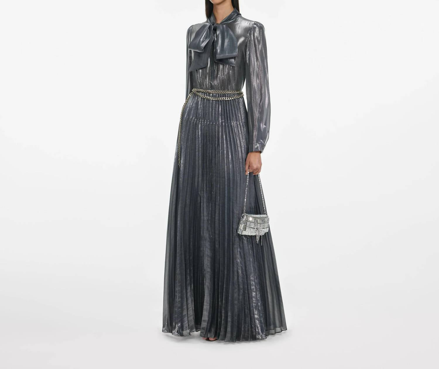 Self-Portrait - Metallic Pussy Bow Dress