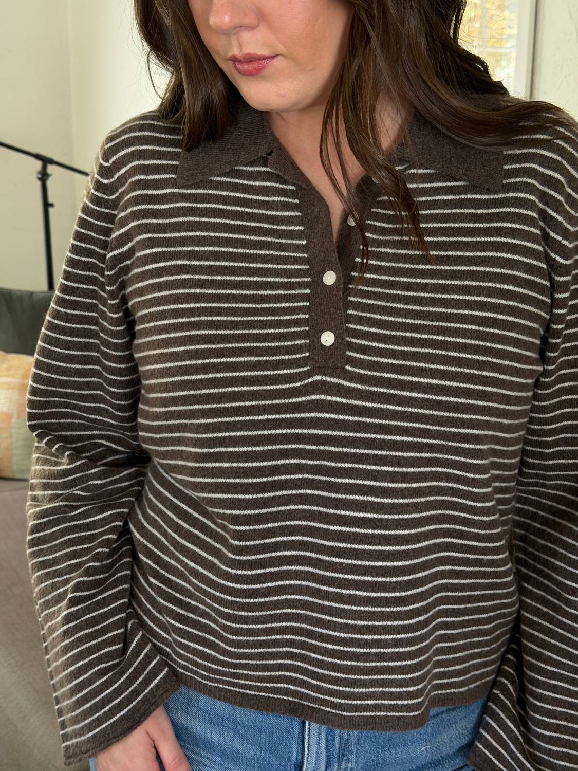 Miou Muse - Asher Stripe Collared Long Sleeve Top