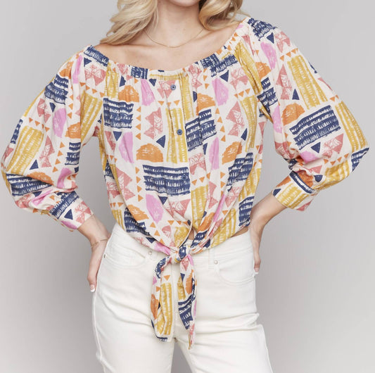 Charlie B - Printed off shoulder blouse with knot