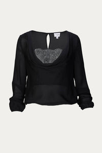 AGNES LACE-PANELED SILK BLOUSE