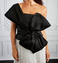 Maggy London - One Shoulder Asymmetrical Bow Top
