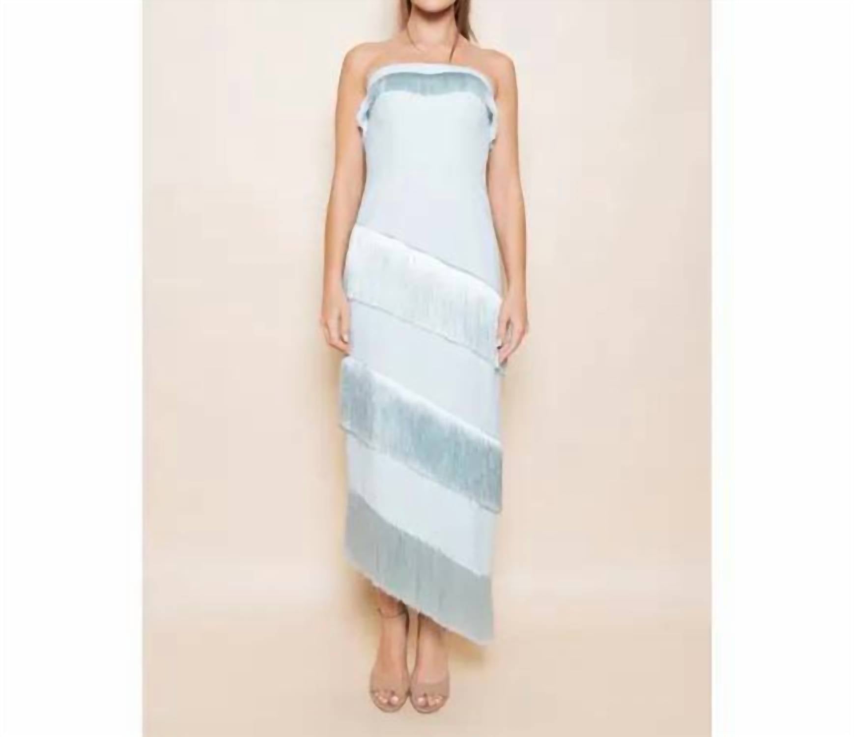 Mint - Strapless Tier Fringe Midi Dress
