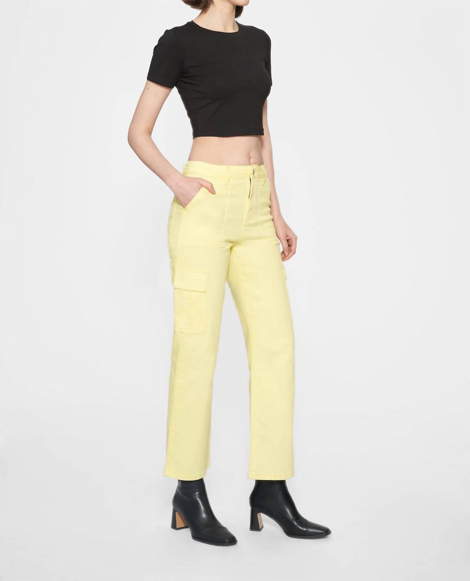 Bayeas Angel High Rise Cargo Straight Pants in light yellow - women's pants - detail view