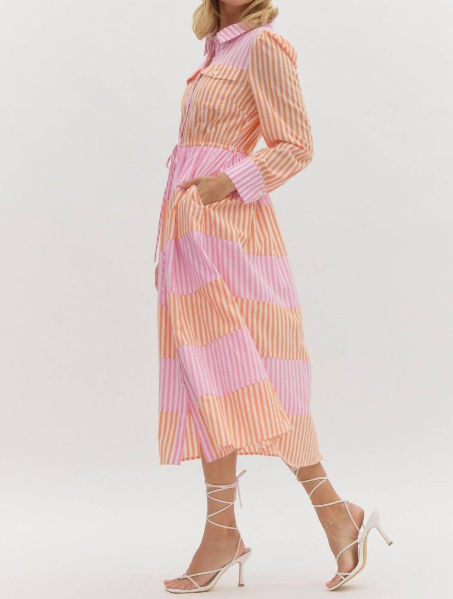 entro Gwen Midi Dress in pink - women's dress - detail view