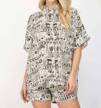 Fate - Tropical Print Drawstring Shorts
