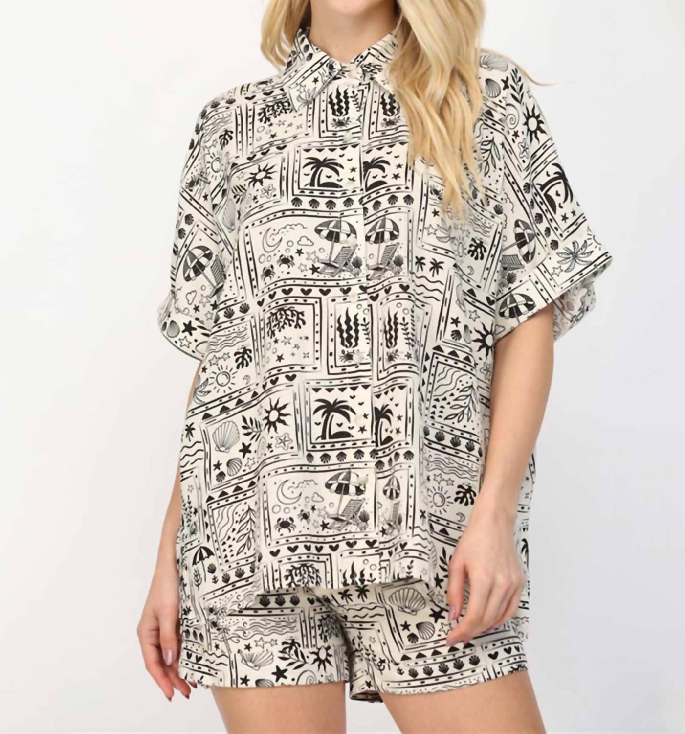 Fate - Tropical Print Drawstring Shorts