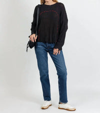 Terra - Contrast Stitch And Rib Sweater