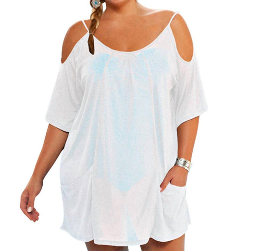 Always For Me - Plus Size Open Shoulder Cover Up Tunic