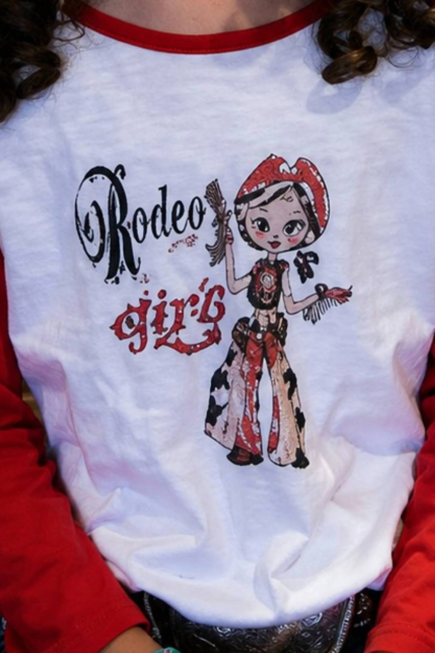 Red Barn Girls Rodeo 1947 Baseball Tee in white red - kids' long sleeve top - alternate view