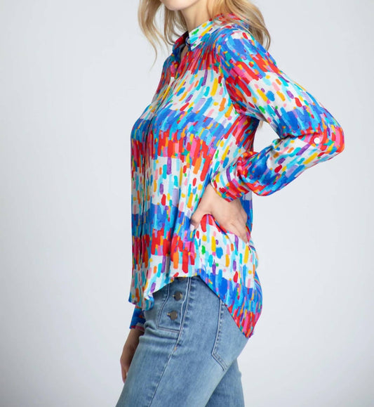 Apny - FIREWORKS BUTTON-UP ROLL SLEEVE BLOUSE