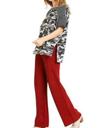 umgee Camo And Striped Top in grey - women's t-shirt - alternate view