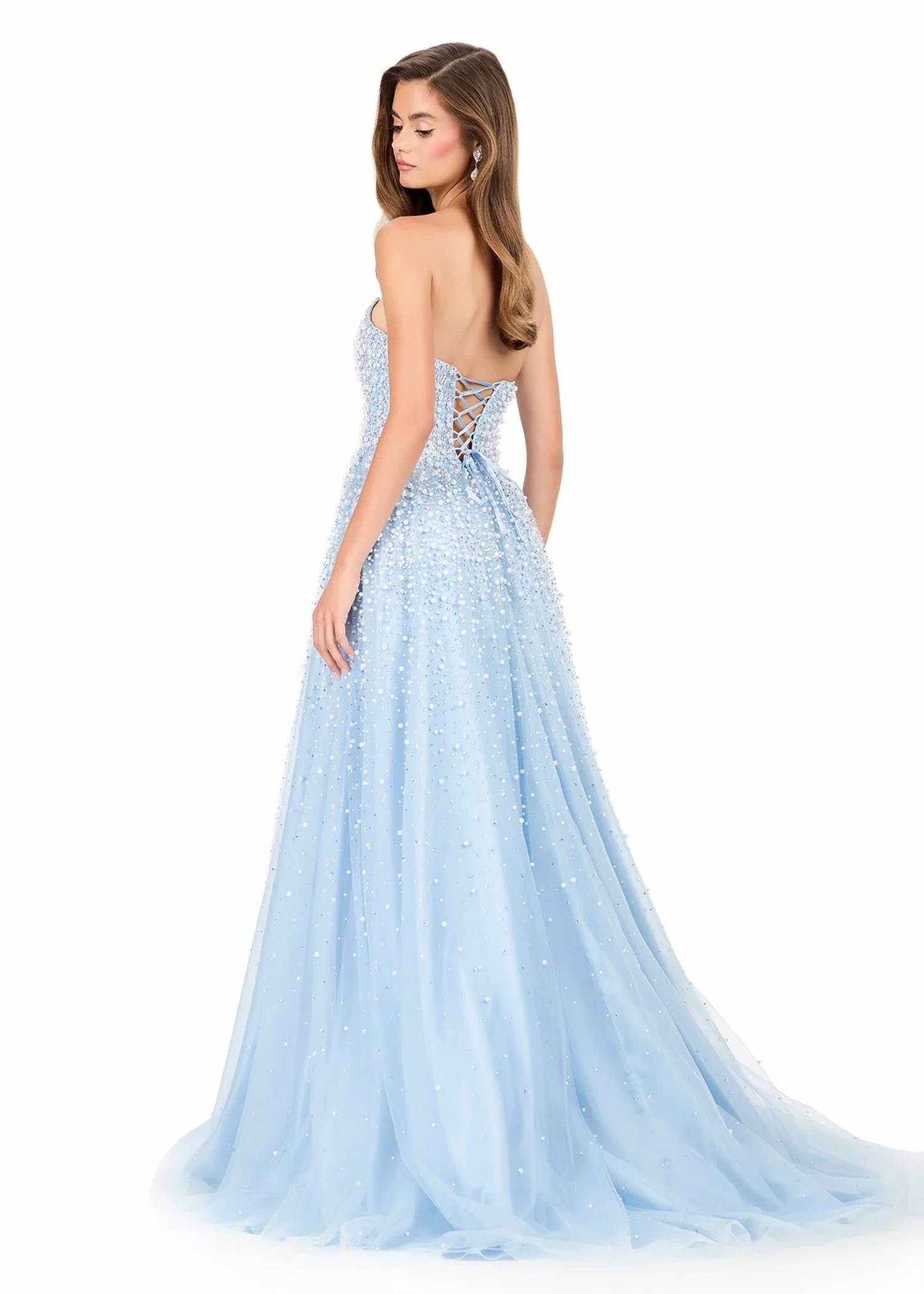 Ashleylauren - Strapless Pearl Embellished Corset Gown