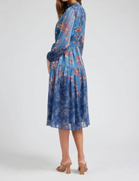 Current Air - Floral Mandarin Collar Midi Dress
