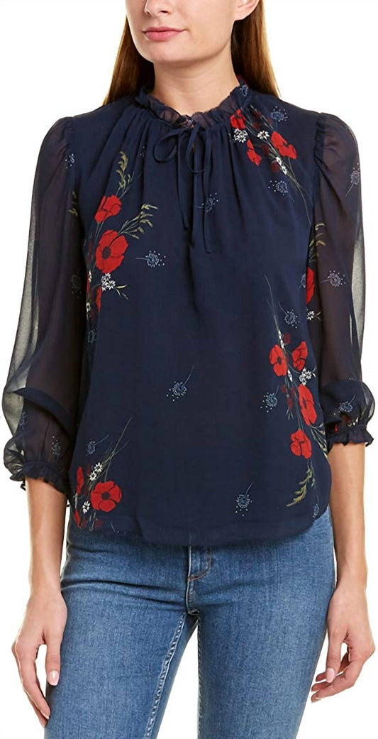 Rafaella Ruffle Trim Self Tie Neckline Silk Blouse