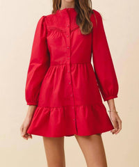 Tcec - Pintuck Yoke Detail Mini Dress