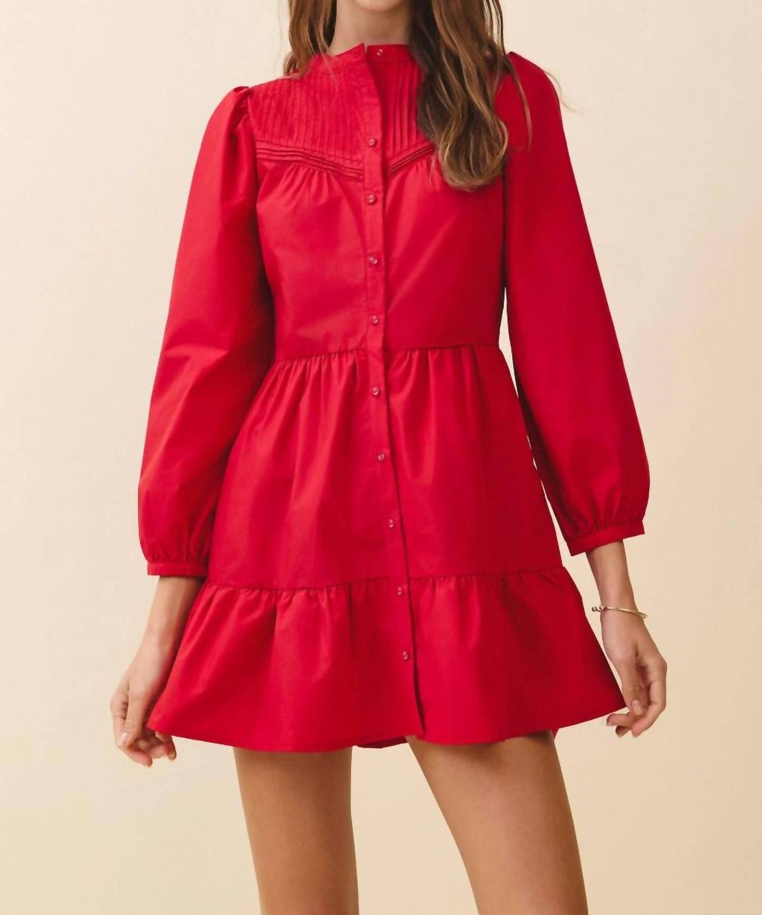 Tcec - Pintuck Yoke Detail Mini Dress