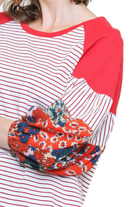 Umgee - Floral & Striped Colorblock Top