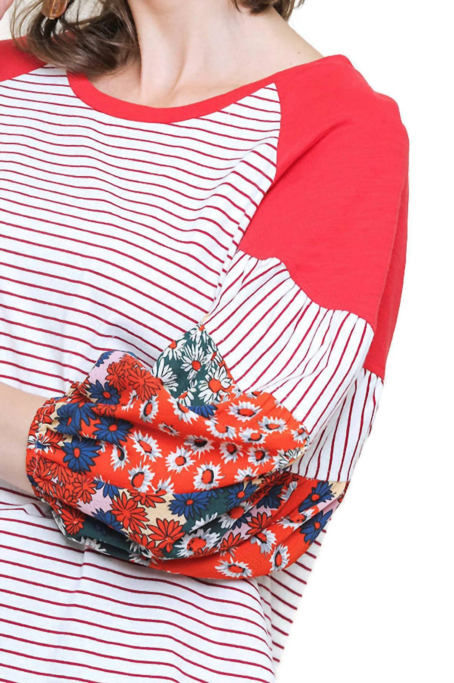 Umgee - Floral & Striped Colorblock Top