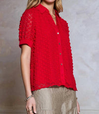 Current Air - Short Sleeve Split Collar Button Down Top