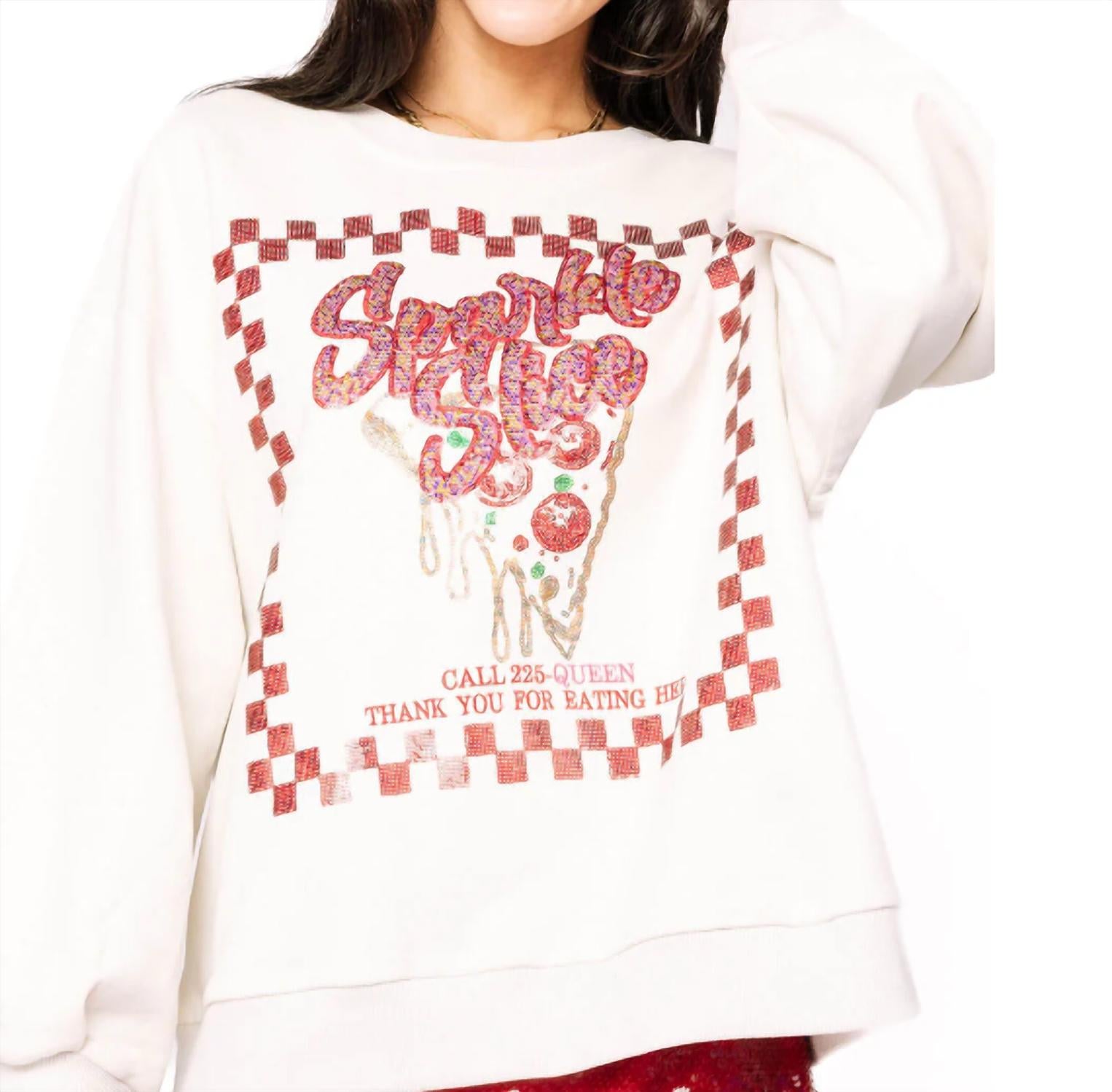 Queen Of Sparkles - Beige & Red "Sparkle Slice" Sweatshirt
