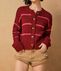 Dress Forum - Fluffy Striped Button Down Cardigan