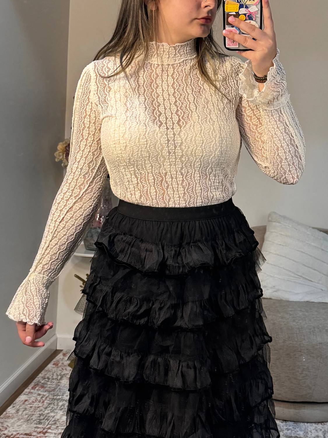 Easel - Sophie Long Sleeve Lace Top