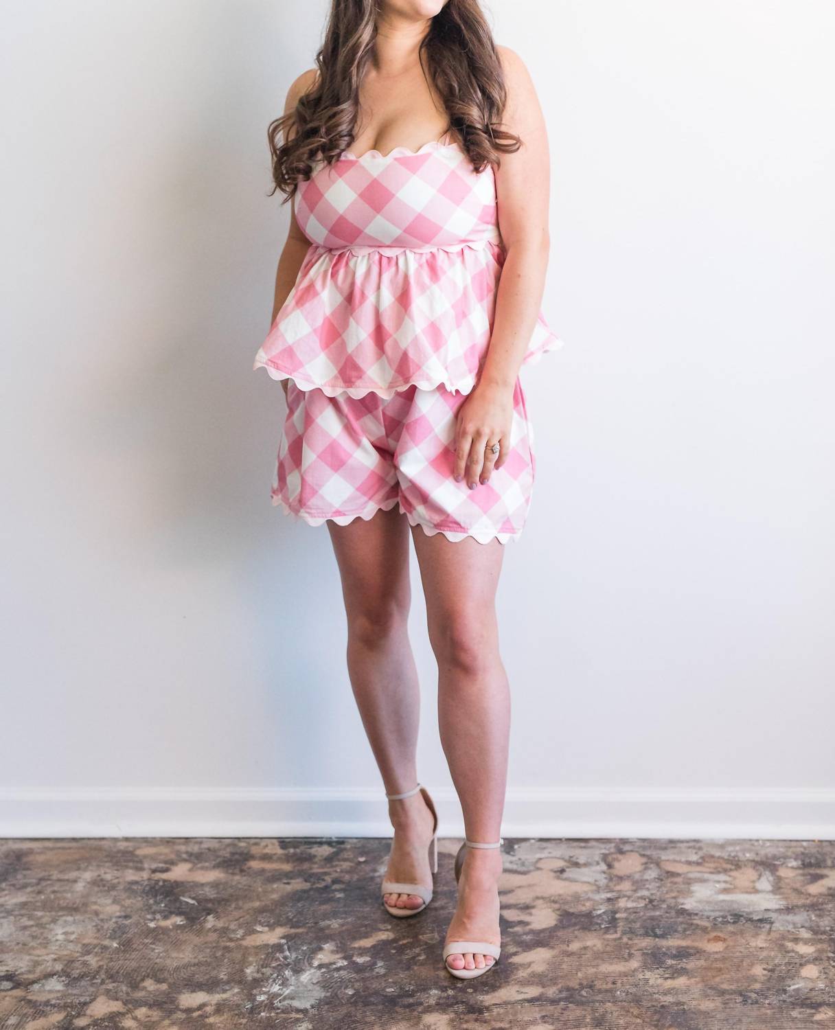 Peach Love - Margot Gingham Matching Tank And Short Set