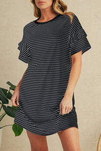 Shewin - Stripe Ruffle T-shirt Mini Dress