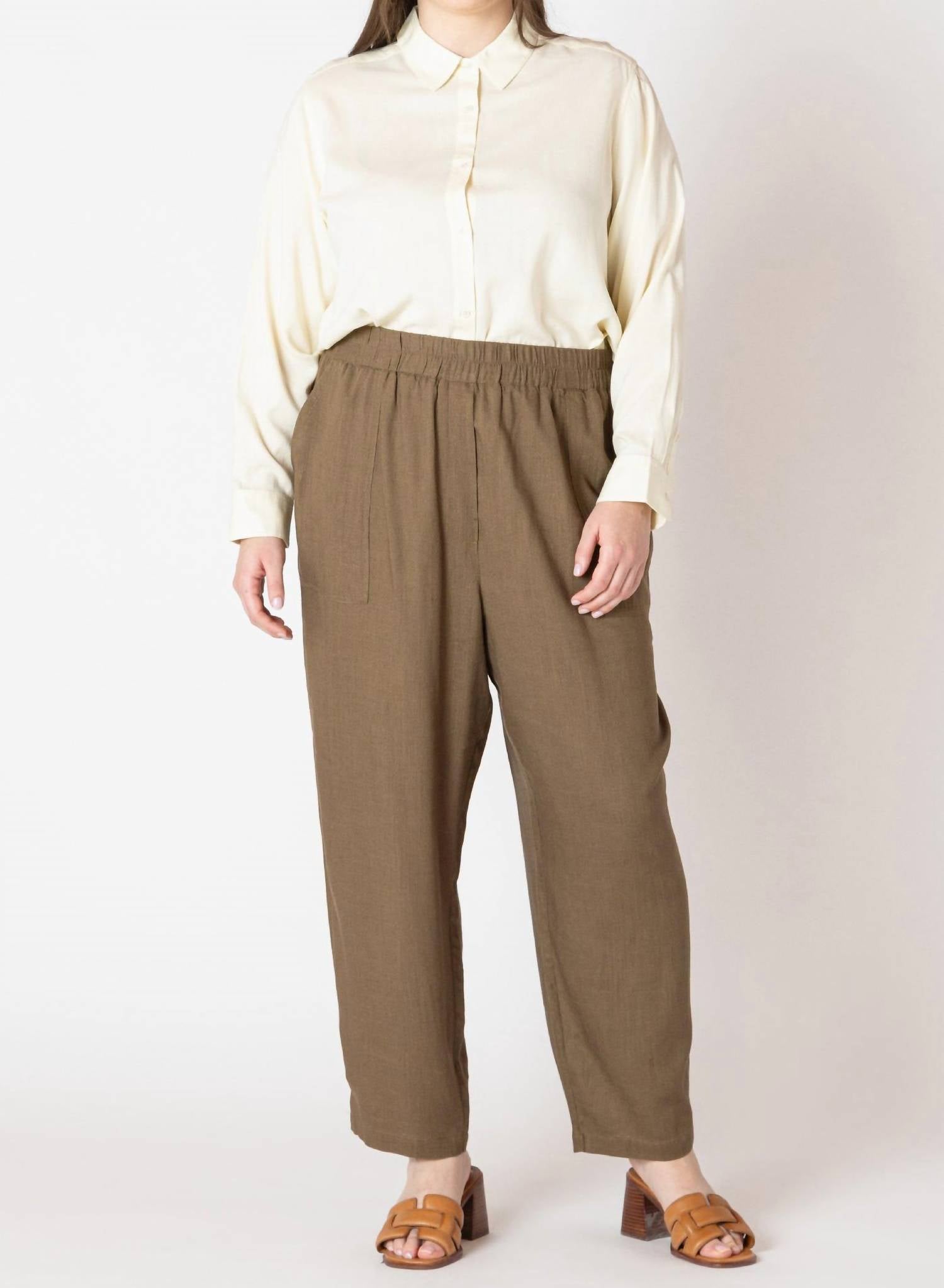 Dex Pull On Straight Leg Pant -Plus in olive brown - women's pants