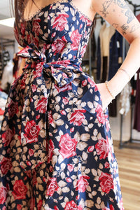 Fate - Floral Jacquard Ruffled Cap Sleeve Tie Waist Dress