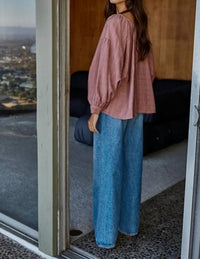 By Together - Woven Scoop Neck Long Sleeve Blouse