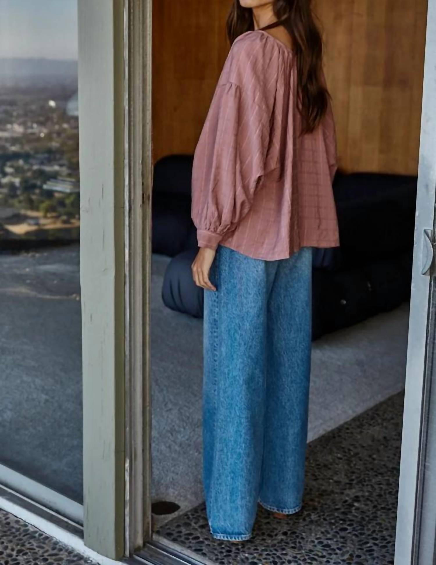 By Together - Woven Scoop Neck Long Sleeve Blouse