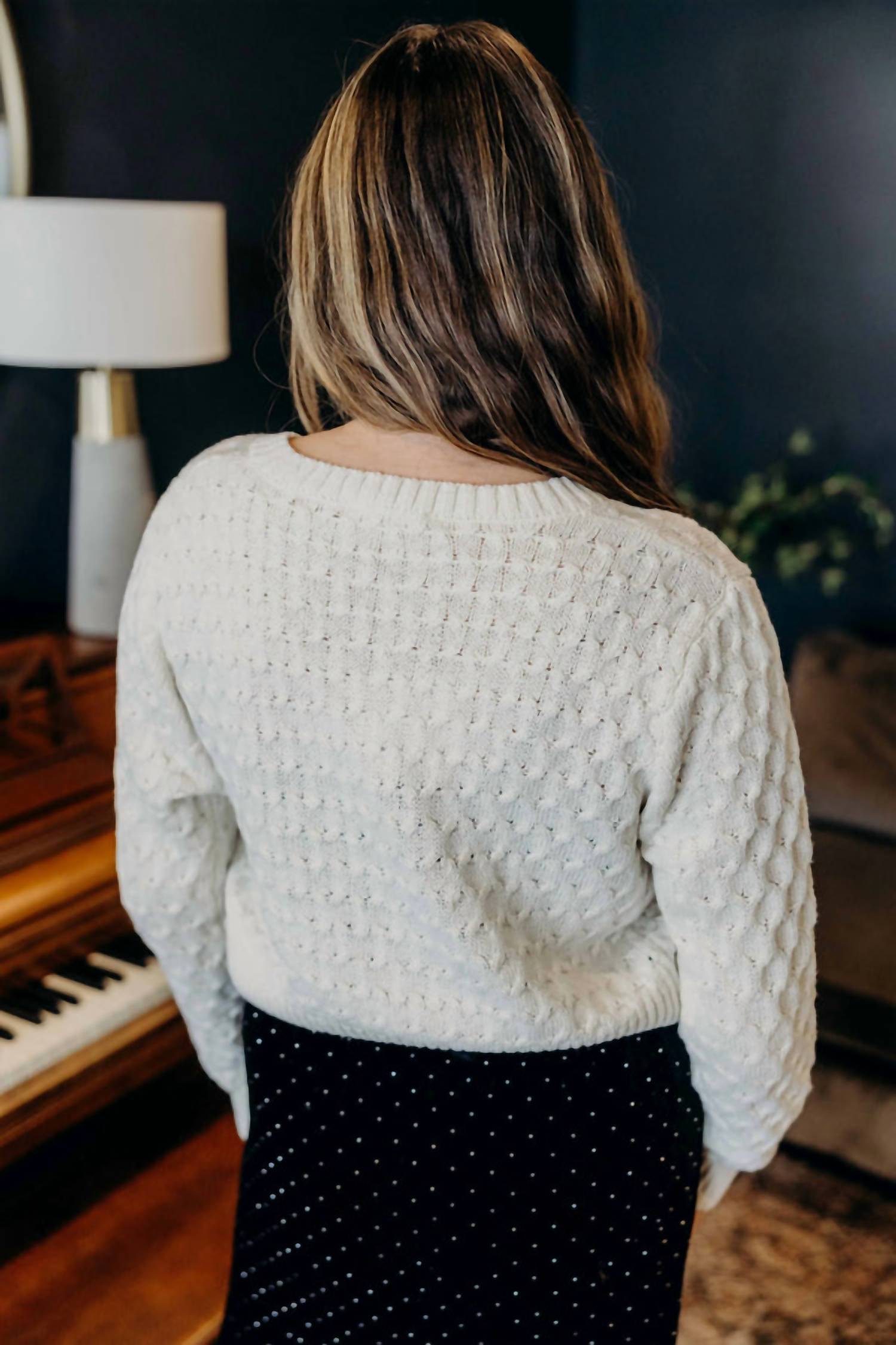 Mikarose Yarn Knit Cardi Top in marshmallow - women's cardigan - detail view