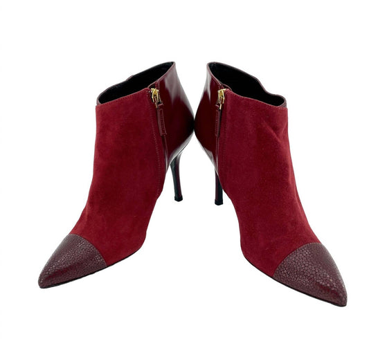 Longchamp - Women's Suede & Leather Stiletto Ankle Booties