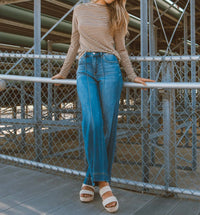 RISEN Pintuck Ankle Jeans in blue - women's jeans - alternate view
