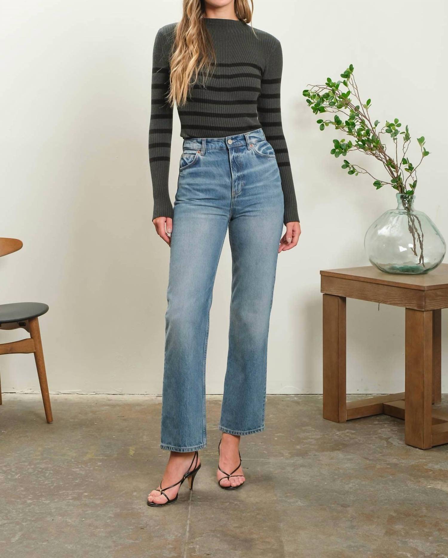 The Workshop Studio - STRIPE MOCK NECK LONG SLEEVE KNIT SWEATER