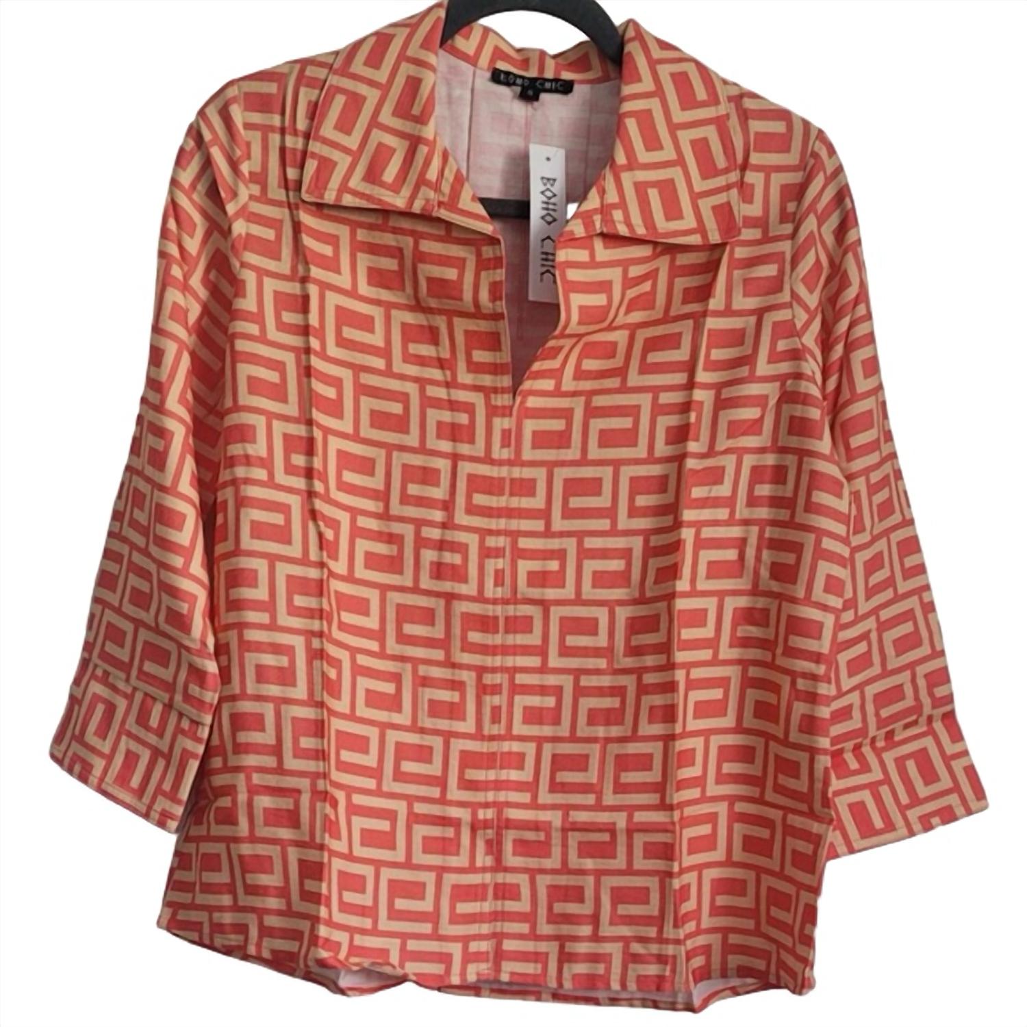 Boho Chic - Women's No-iron Linen Enamel Maze Loop-back Tunic