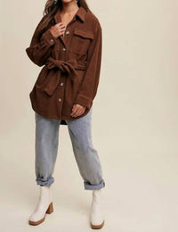Listicle - Soft Teddy Shacket with Tie