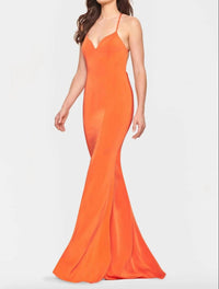 FAVIANA Fit & Flare Open Back Gown in tangerine - women's dress - alternate view