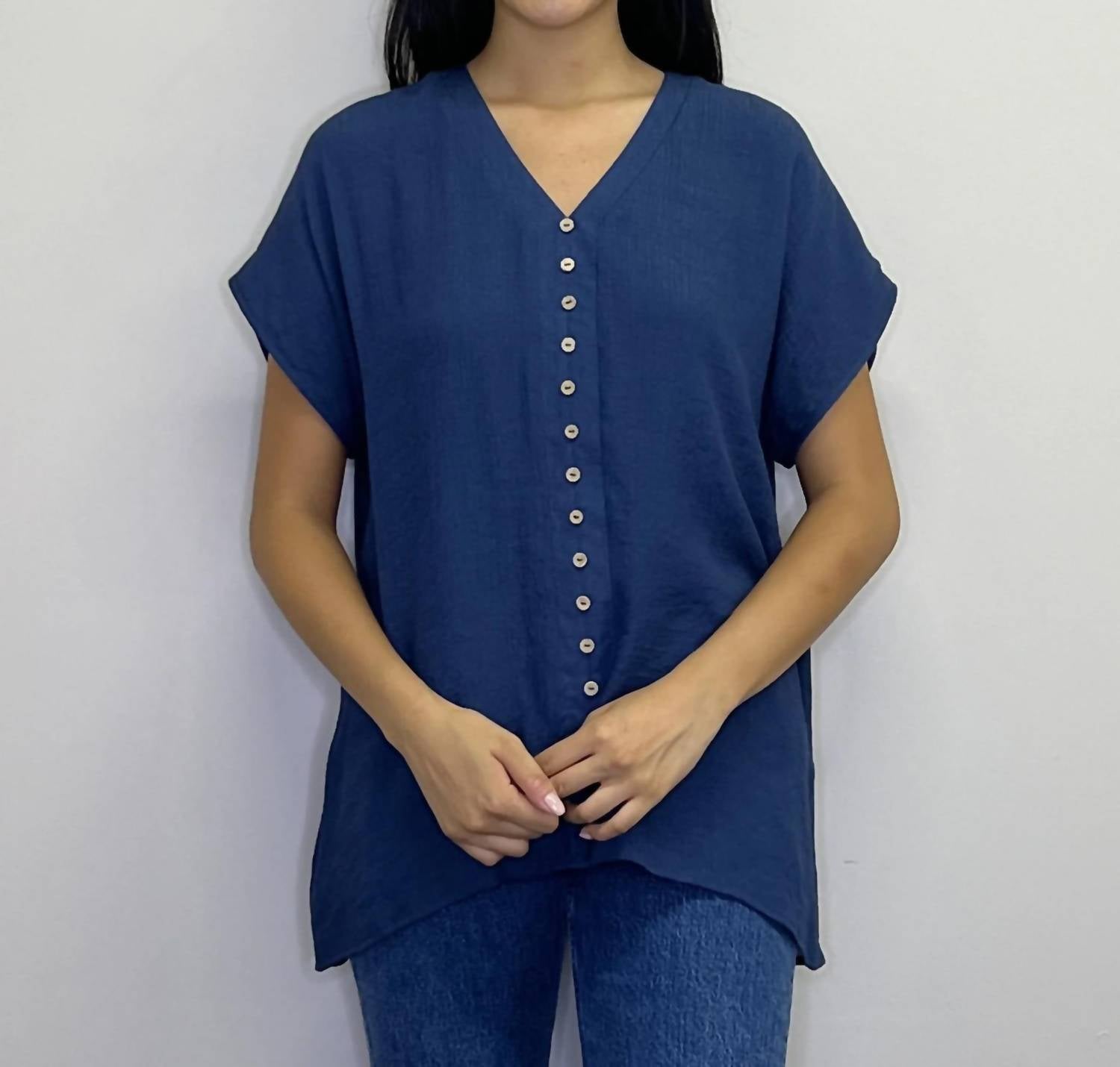 Papillon - Crinkle Button Front Extended Sleeve Top