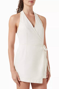 MINKPINK Cove Denim Halter Playsuit in white - women's pants - detail view