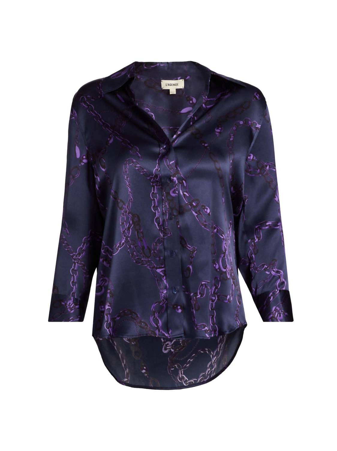 L'Agence - Dani 3/4 Sleeve Chain-print Silk Shirt