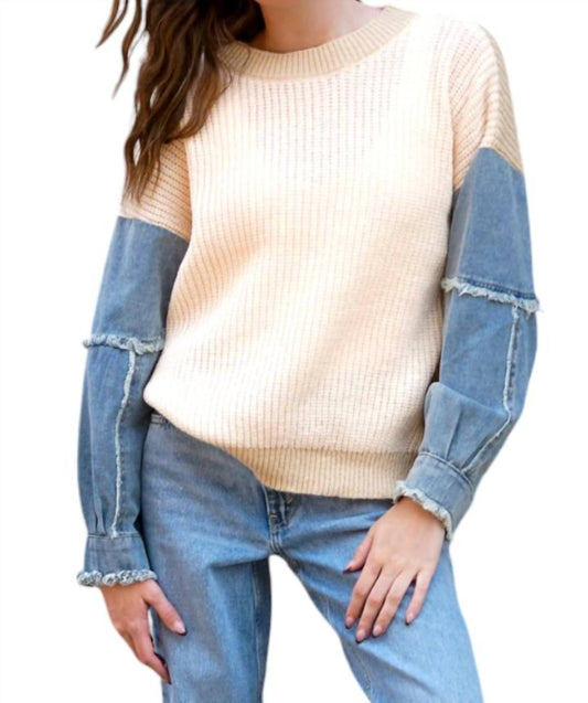 Blu Pepper - Contrast Denim Sleeve Sweater