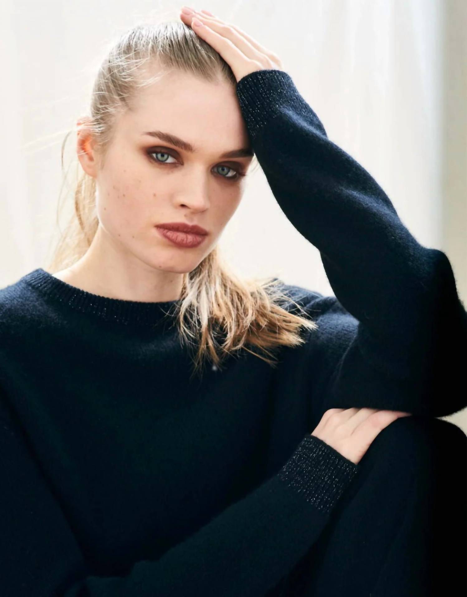 Jumper1234 - Women's Contrast Lurex Rib Sweater Top