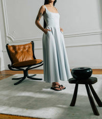 Sloan Cotton Poplin Bodice Dress in blue gray - women's dress - detail view