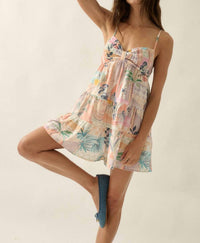 PROMESA Tropical-print Sweetheart Tiered Babydoll Romper in soft pink - women's pants - view 4