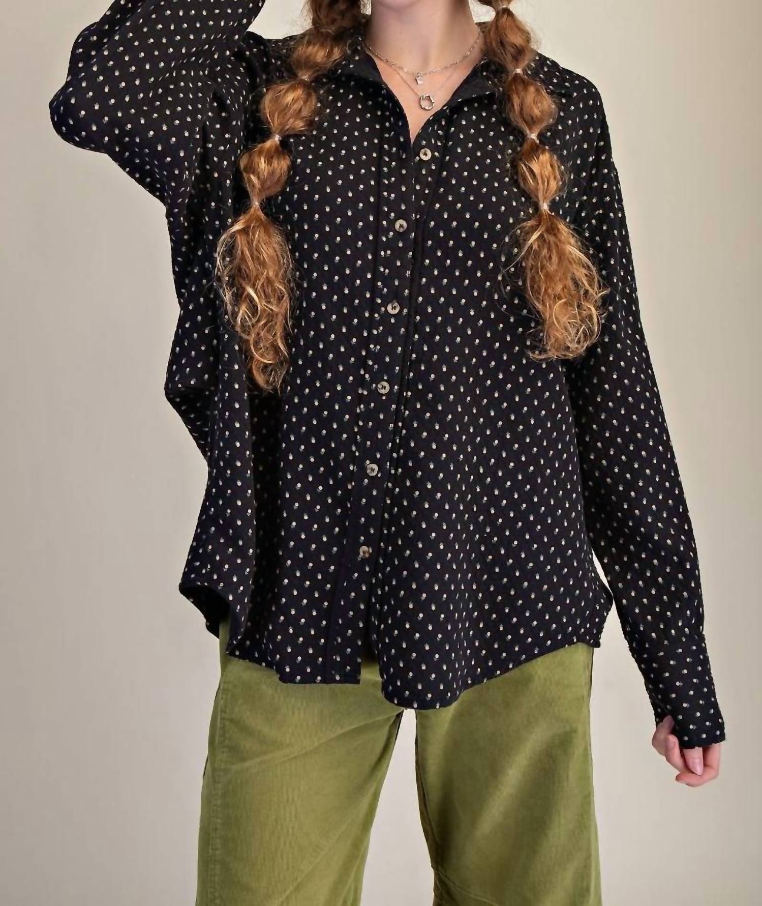 Easel - Floral Printed Washed Gauze Shirt