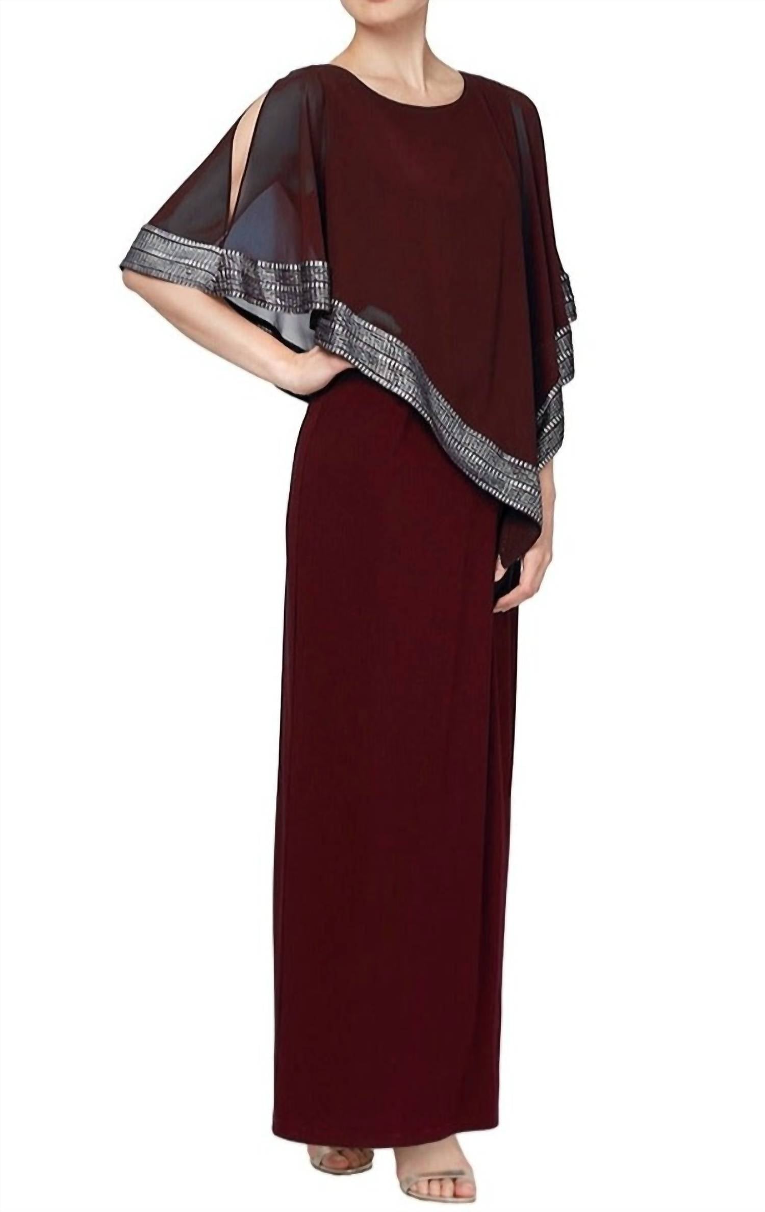 Long Asymmetrical Cape Overlay Dress