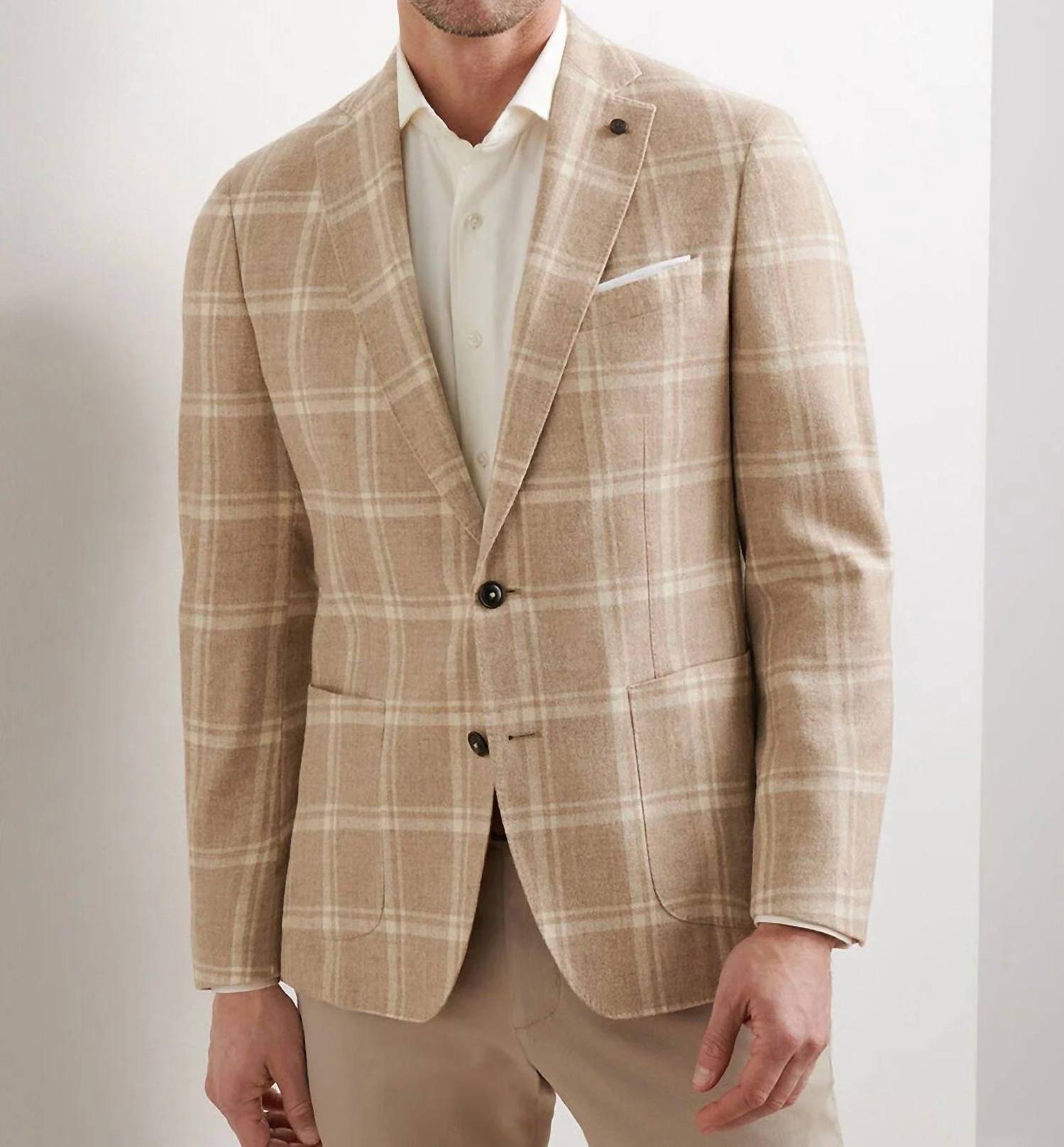 PETER MILLAR Harmon Plaid Soft Jacket in camel - men's jacket