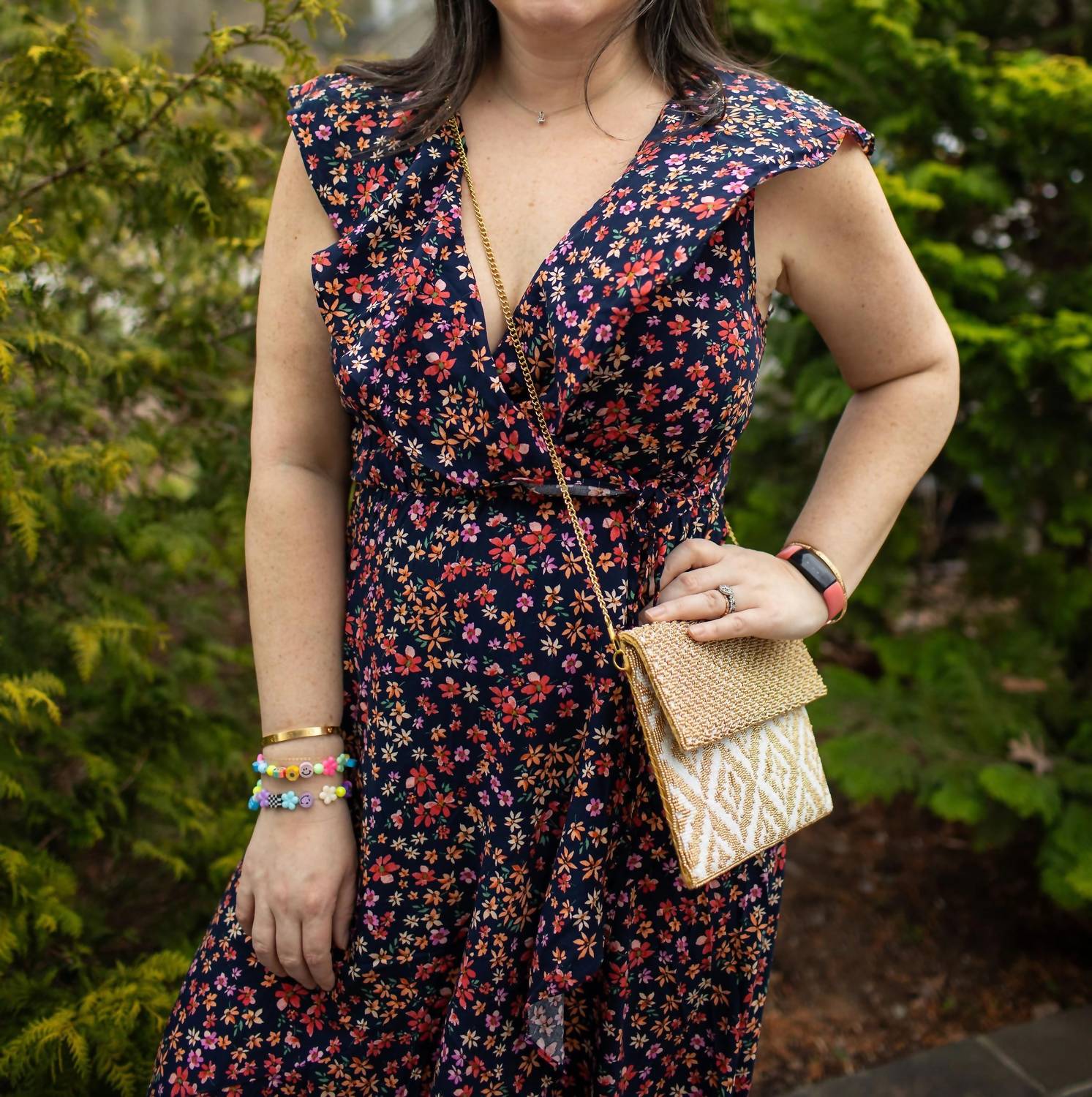 Apricot - Spaced Ditsy Ruffle Wrap Dress